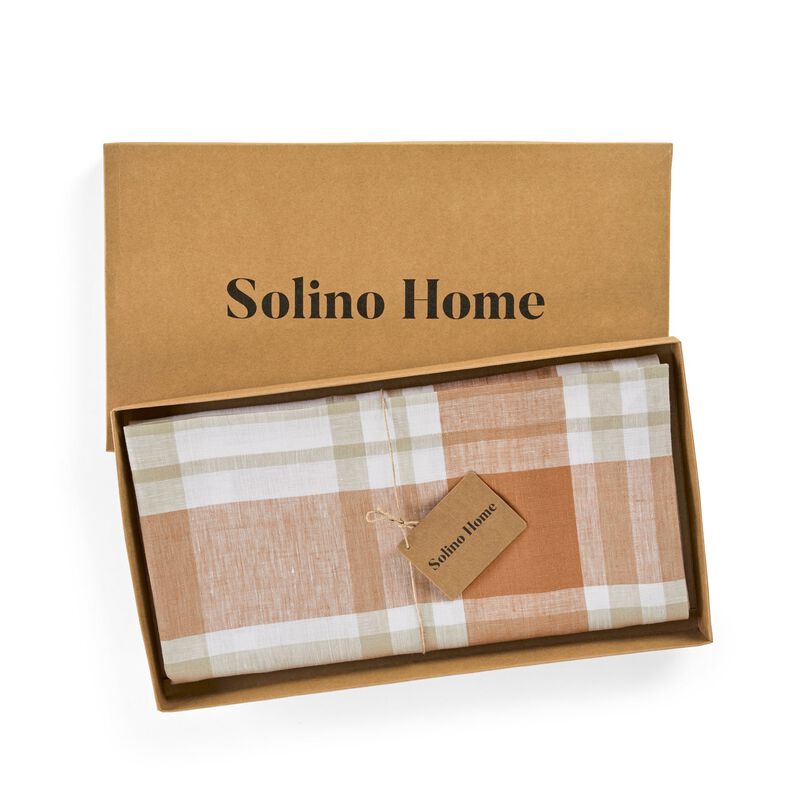 Solino Home Fall Harvest Plaid 100% Linen Table Throw &ndash; Handcrafted, Machine Washable, Perfect for Holiday and Everyday Dining