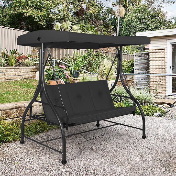Mondawe 3 Seats Outdoor Porch Swing Hammock Glider with Cushions and Adjustable Tilt Canopy