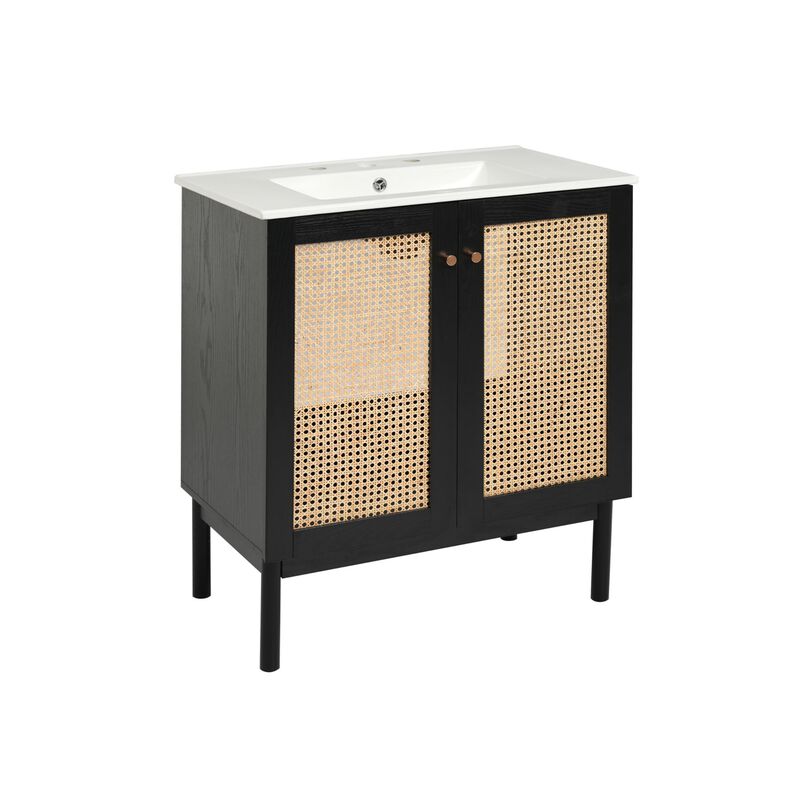 ELEMENT ACE Space-Saving Natural Bamboo Vanity with Handwoven Rattan Doors image number 0