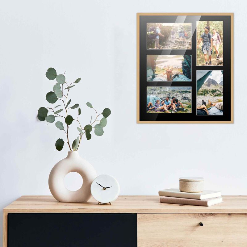12x14 Wood Collage Frame with a Black Mat for 4x6 Pictures