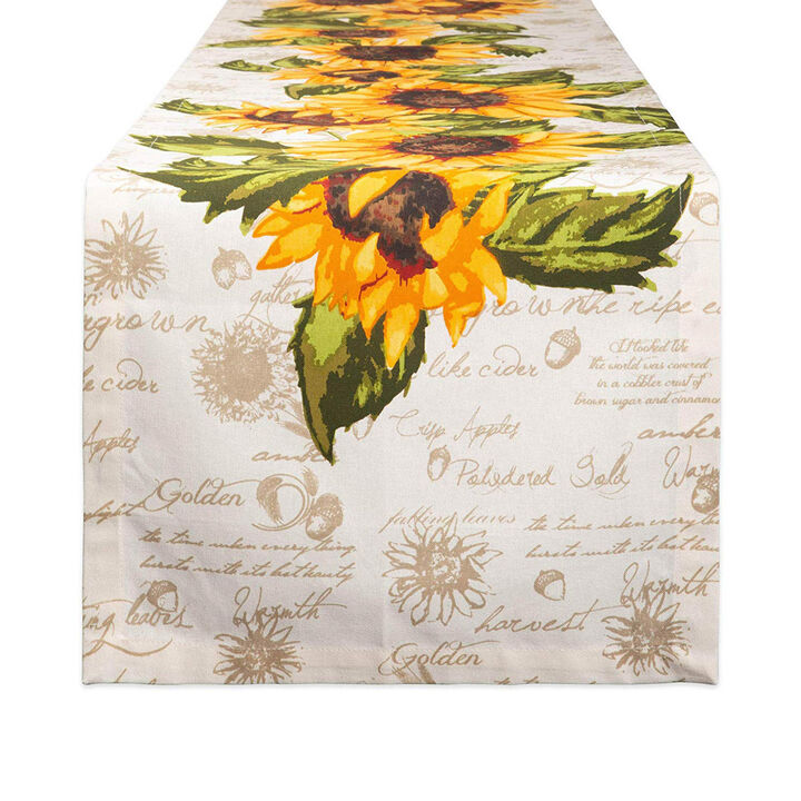 14" x 108" Yellow and Beige Sunflowers Design Rectangular Table Runner