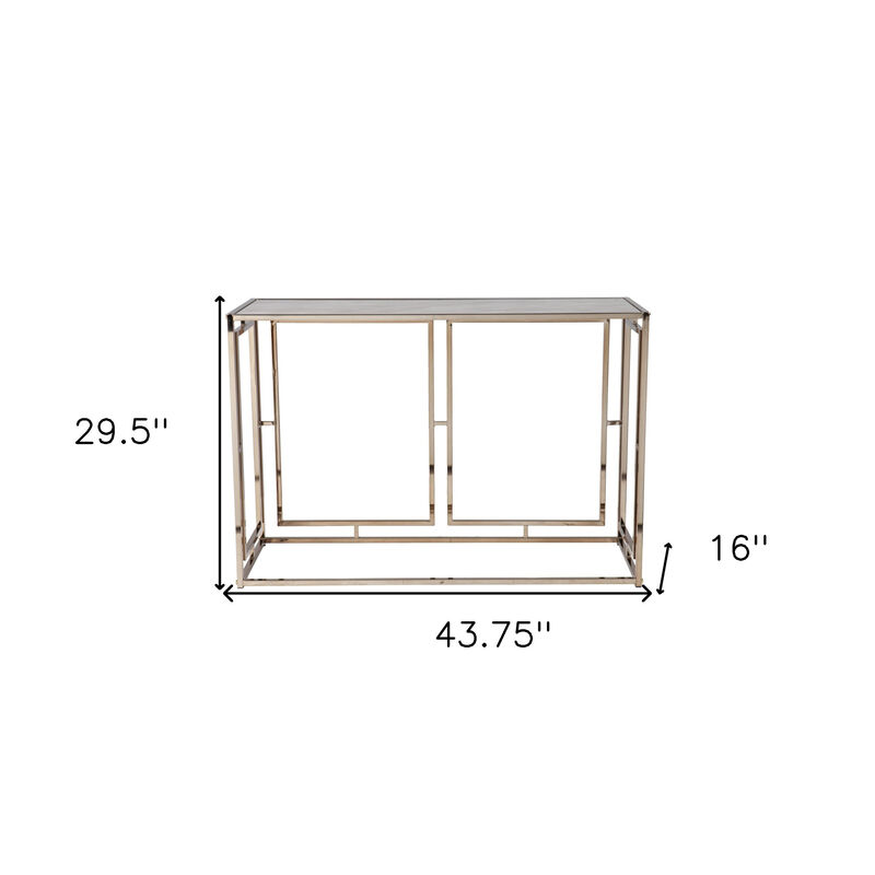 HomeRoots 44" Champagne and Gold Faux Marble and Metal Frame Console Table image number 5