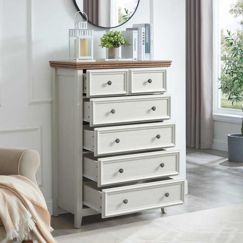 Beige 44.29 in. H Accent Cabinet with 6 Drawers