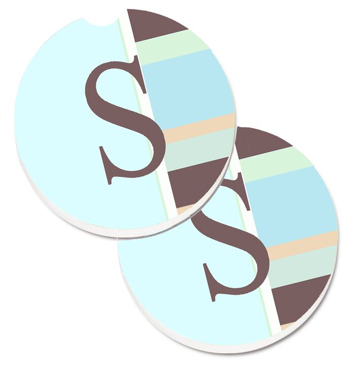 Caroline's Treasures Letter S Initial Monogram - Blue Stripes Set of 2 Cup Holder Car Coasters CJ1003-SCARC, 2.56, Multicolor