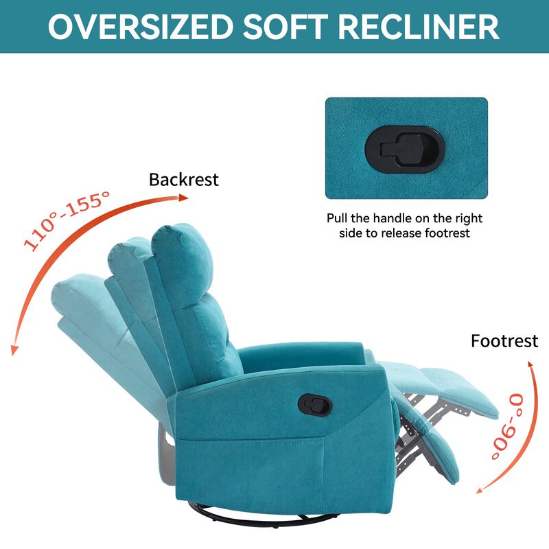 Manual Recliner Chair with Rocker and Swivel in Fabric for Living Room image number 5