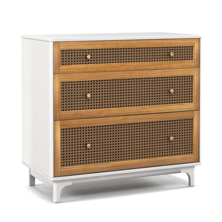 Hivvago 3-Drawer Rattan Dresser Chest with Anti-toppling Device-Brown