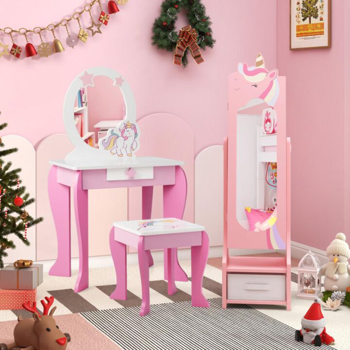 Hivvago Kids Jewelry Armoire Cabinet with Storage and 2 Tilt Angles