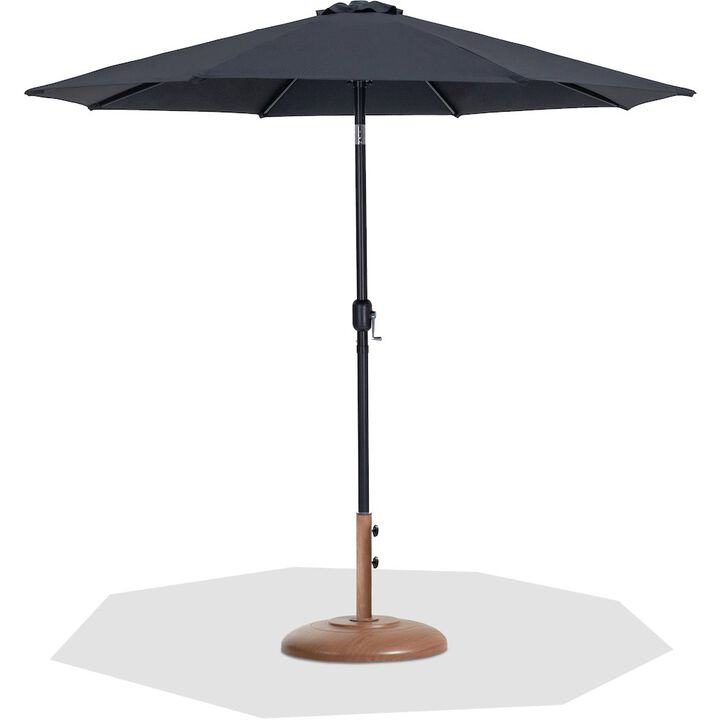 Meridian Furniture Fiji Black Fabric / Teak Aluminum Patio Umbrella with Base Sets