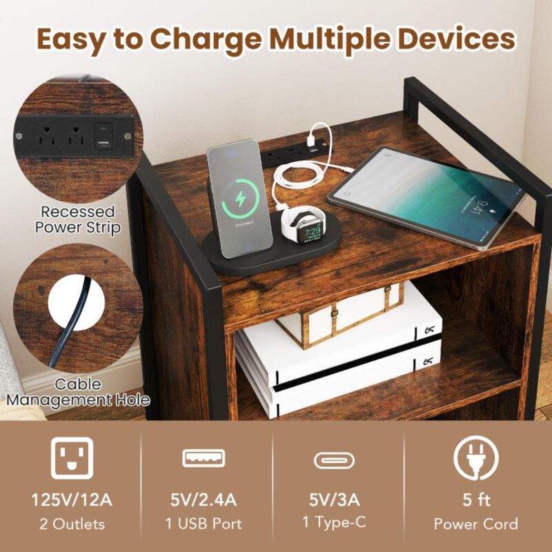 Hivvago Mobile Record Player Stand with Power Outlet