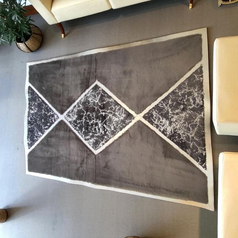 Modern Plush Rug with Black Marble Diamond Center, Custom Size Available image number 4