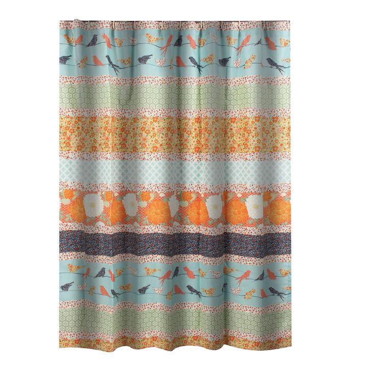 Nite 72 x 72 Inch Microfiber Shower Curtains, Floral and Striped Multicolor - Benzara