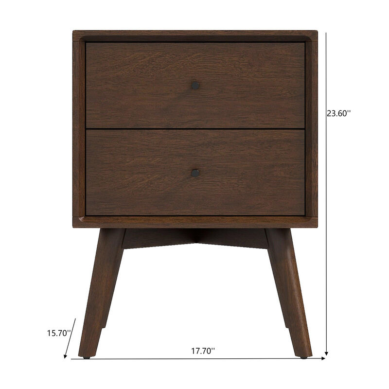 23.6" Assembled Mid Century Nightstand 2-Drawer Solid Wood image number 7