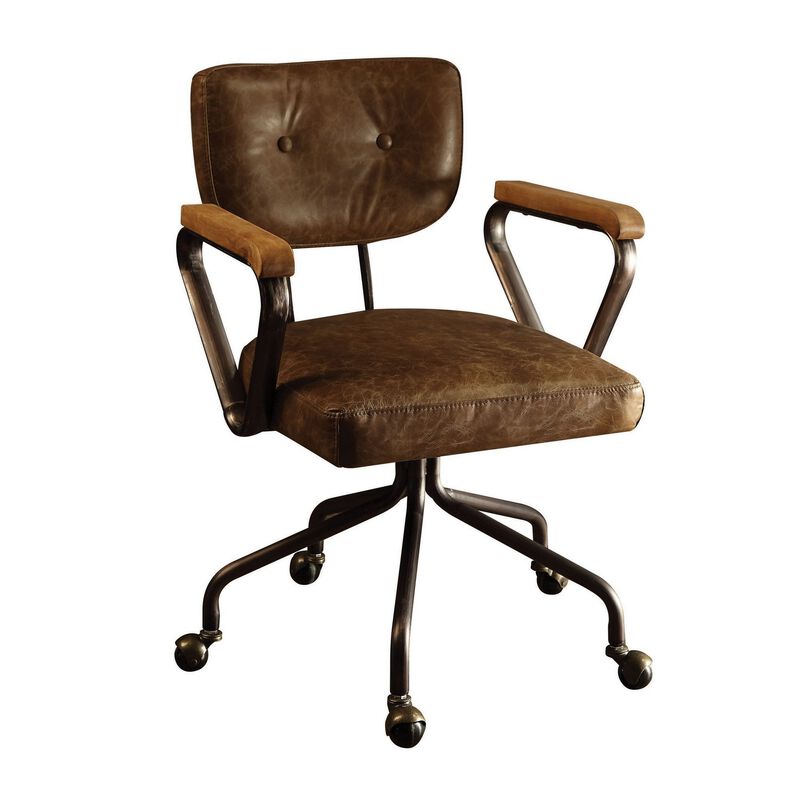 Metal & Leather Executive Office Chair, Brown