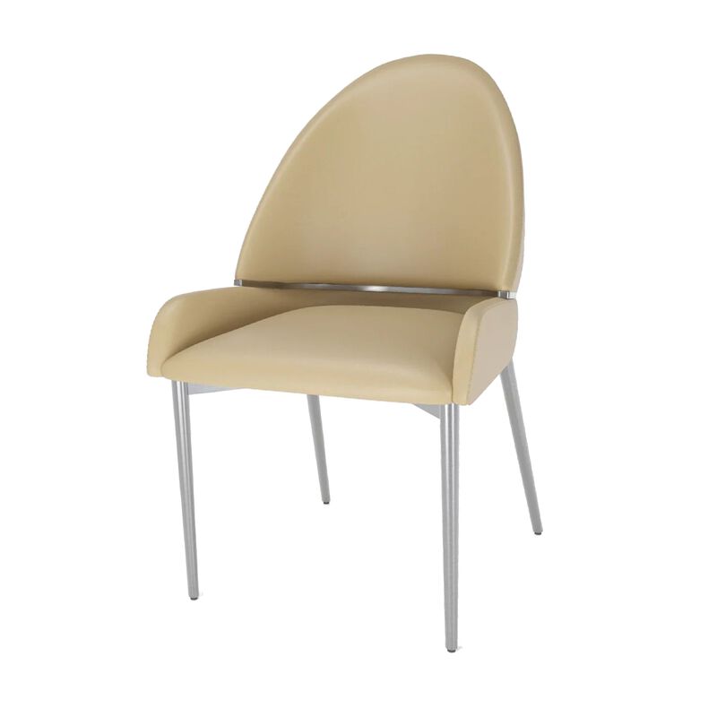 Mior Dining Chair Set of 2, Taupe Faux Leather, Gold Metal Accents