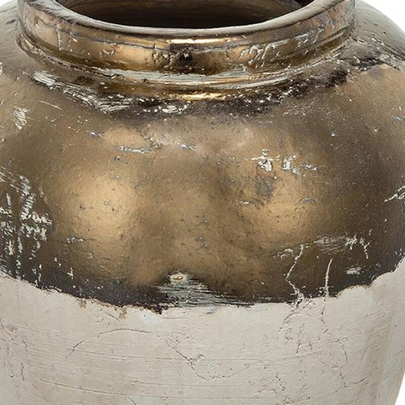HomeRoots 11" Antiqued Bronze And Light Gray Color Block Ceramic Round Table Vase image number 5