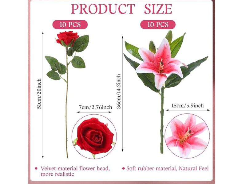 20 Piece Pink Artificial Lily Flower Stems Wedding Centerpiece Decor image number 2