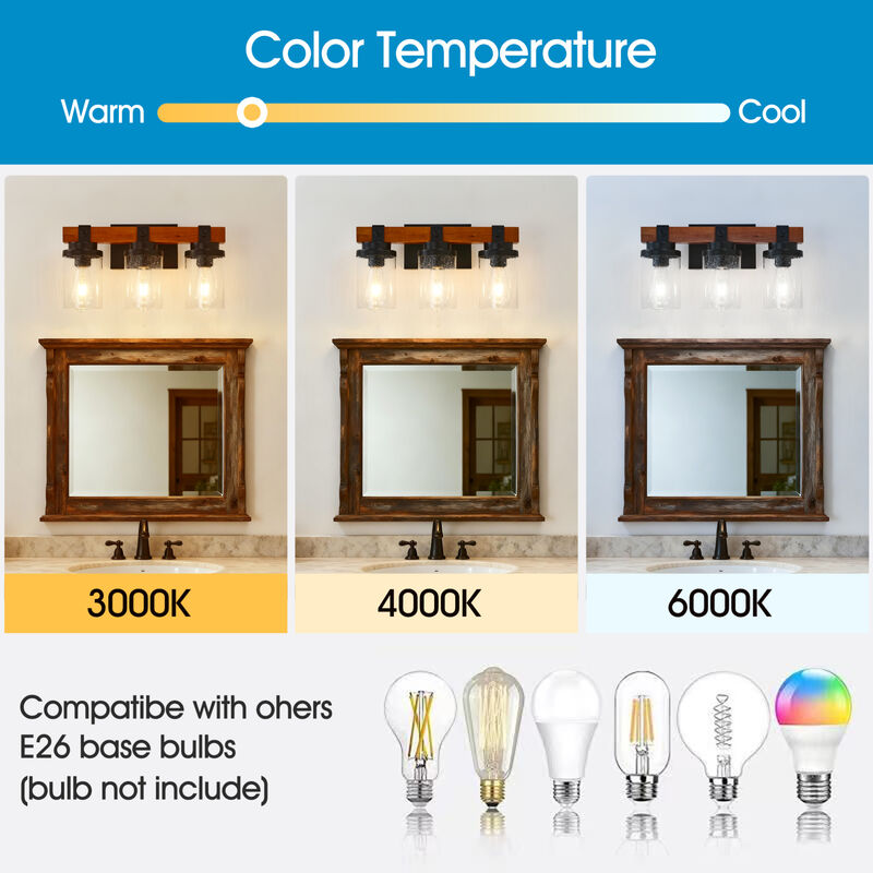 ELEMENT ACE 3-Light Wall Mounted Vanity Lighting Fixture with Clear Glass Shades Rustproof Corrosion Resistant for Bathroom Bedroom Hallway Entryway image number 9