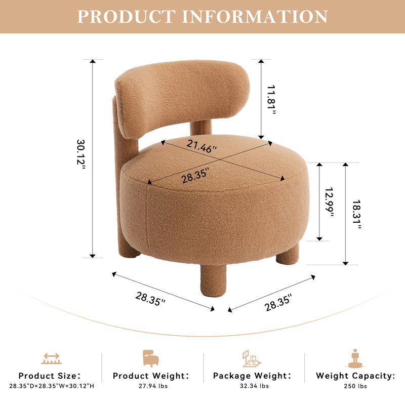 GOODSILO Teddy Fabric Armless Accent Chair with Curved Backrest for Living Room and Bedroom Comfort Seating image number 2