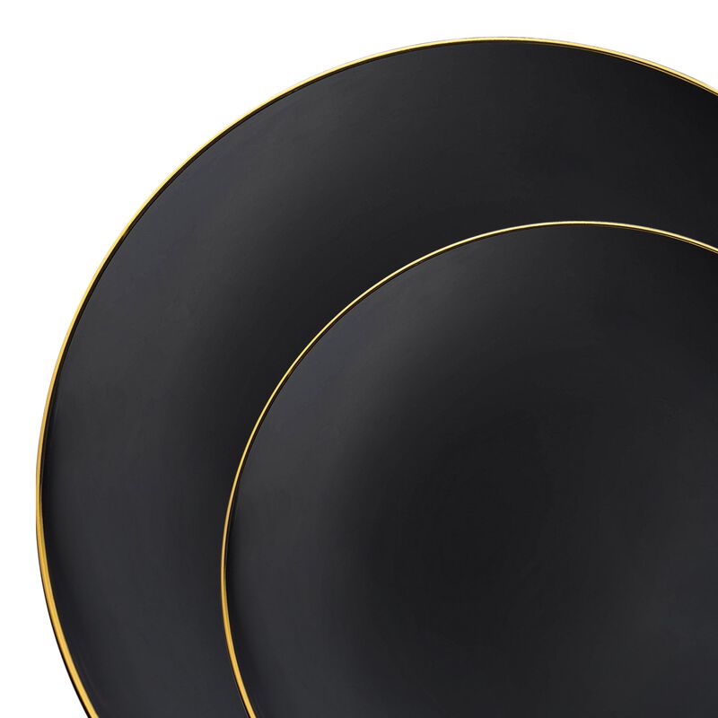 Black with Gold Rim Organic Round Plastic Dinnerware Value Set (40 Sets) image number 9