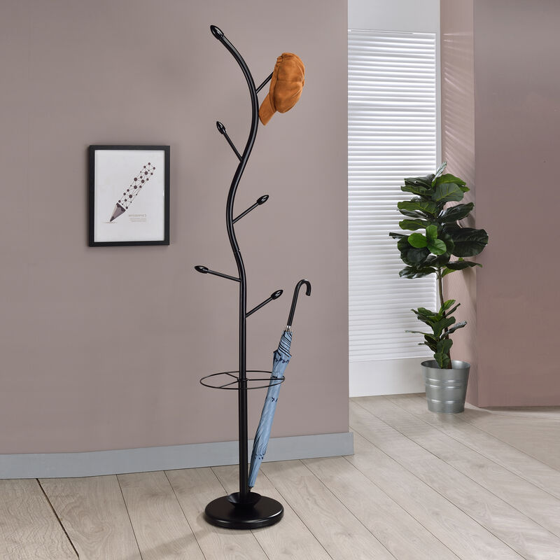 Kings Brand Furniture - Kubin Metal 6-Hook Coat & Hat Rack with Umbrella Stand image number 1