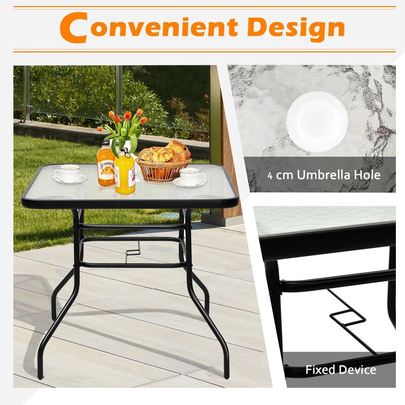 32 Inch Patio Tempered Glass Steel Frame Square Table image number 5