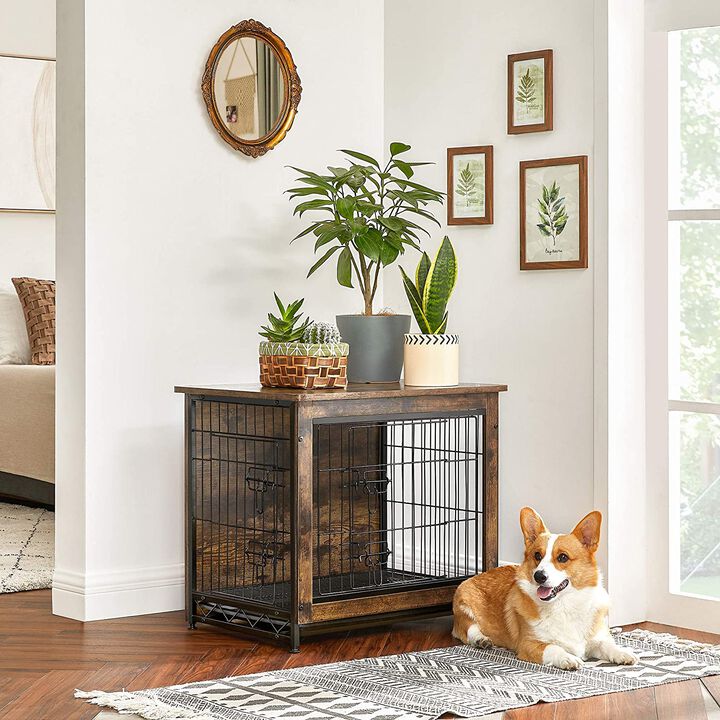 BreeBe Brown & Black Wooden Dog Crate with Removable Tray