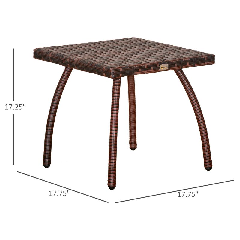 Rattan Wicker Side Table, End Table with All-Weather Material for Outdoor, Garden, Balcony, or Backyard, Brown