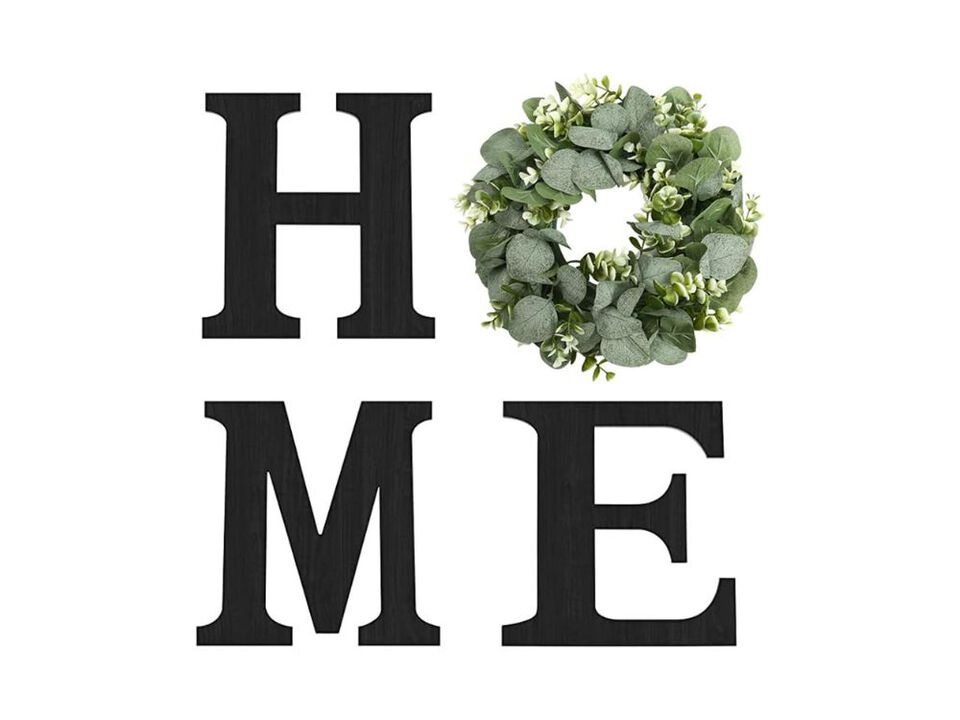 Wood Home Sign with Eucalyptus Wreath Rustic Farmhouse Wall Art for Living Room