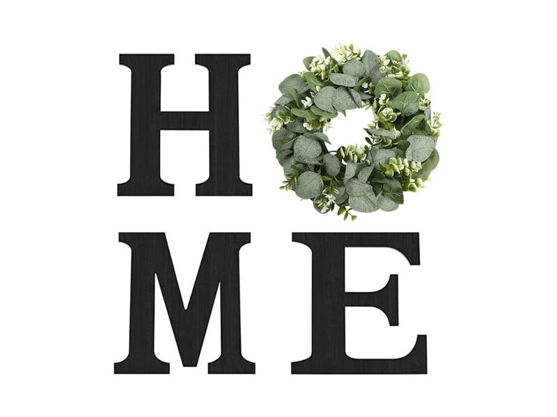 Wood Home Sign with Eucalyptus Wreath Rustic Farmhouse Wall Art for Living Room image number 0
