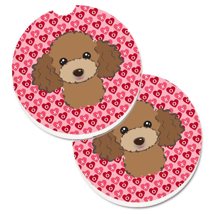 Caroline's Treasures Chocolate Brown Poodle Hearts Set of 2 Cup Holder Car Coasters, 2.56, Multicolor