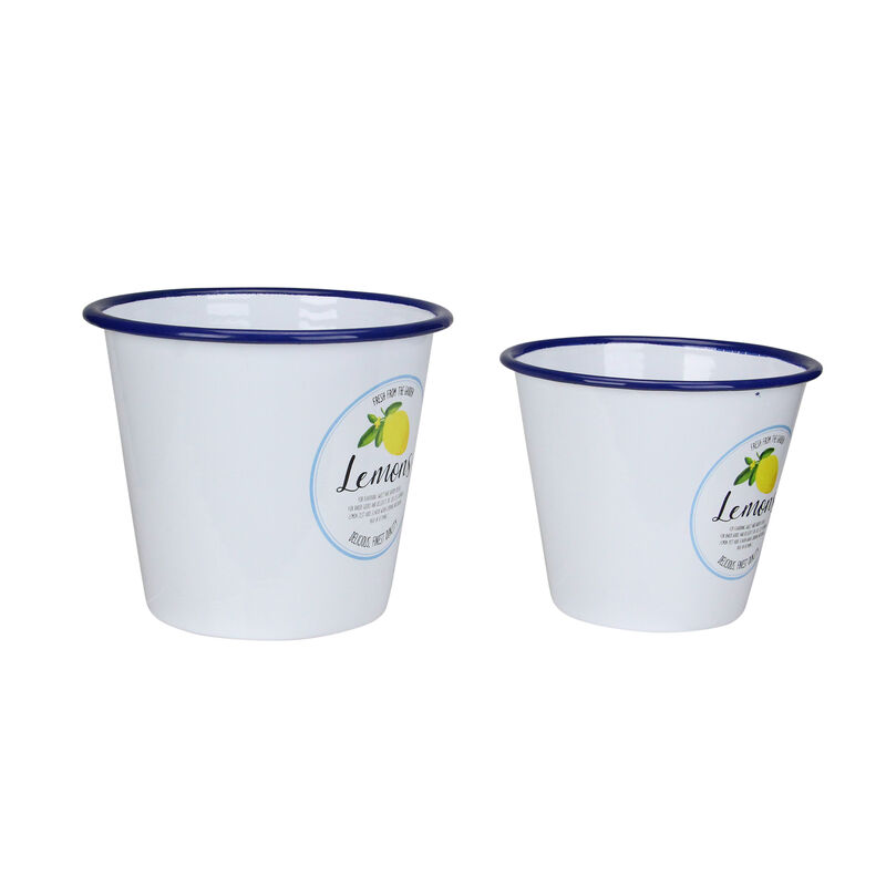 Set of 2 Fresh from the Garden Lemon Metal Buckets 6.75"