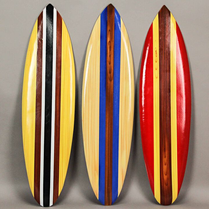 Set of 3 Wooden Striped Surfboard Wall Hangings 32 Inches Long