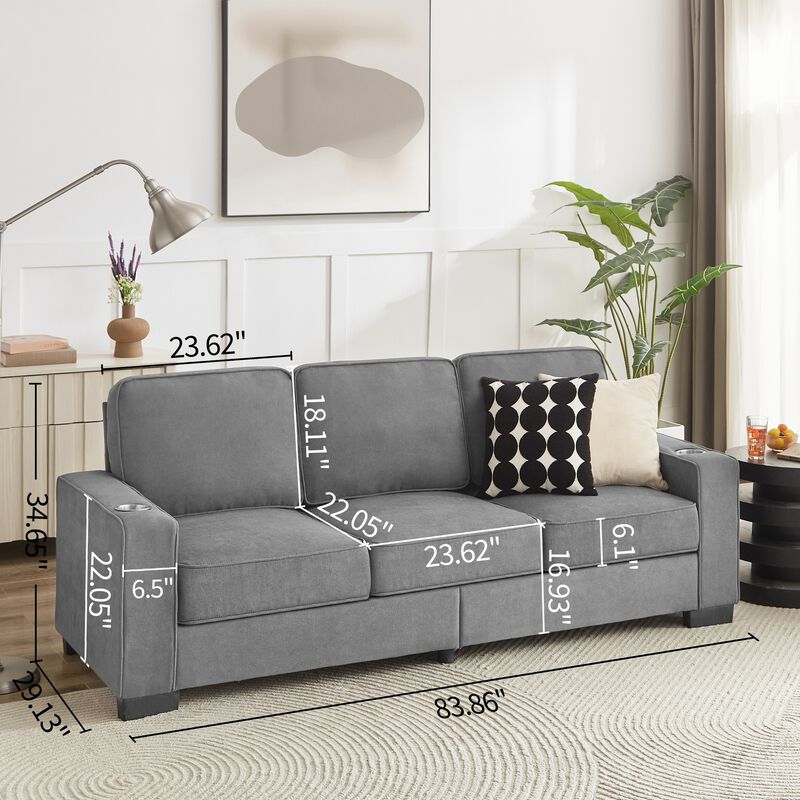 Stest 83.86" Modern 3-Seater Snowfleece Fabric sofa image number 9