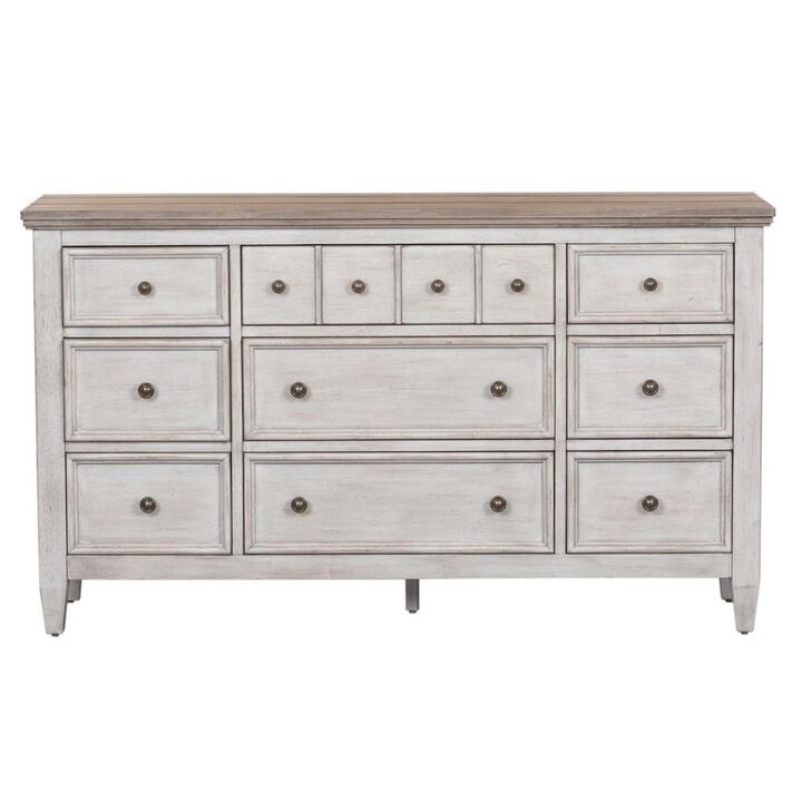 Liberty Furniture Heartland 9 Drawer Dresser in Antique White w/ Tobacco Top