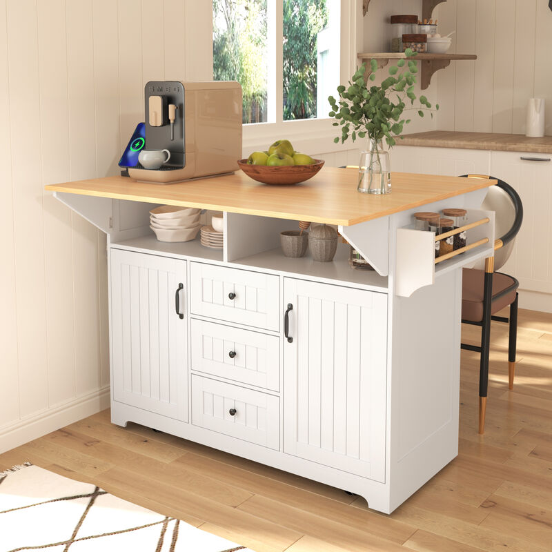 Merax Kitchen Island with 2 Drop Leaf  and 3 Drawers
