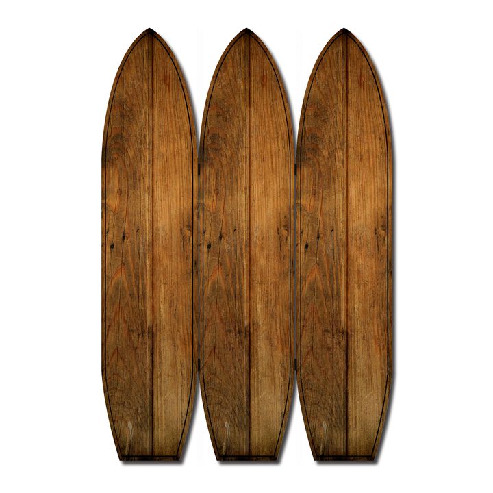 Plank Style Surfboard Shaped 3 Panel Wooden Room Divider, Brown-Benzara