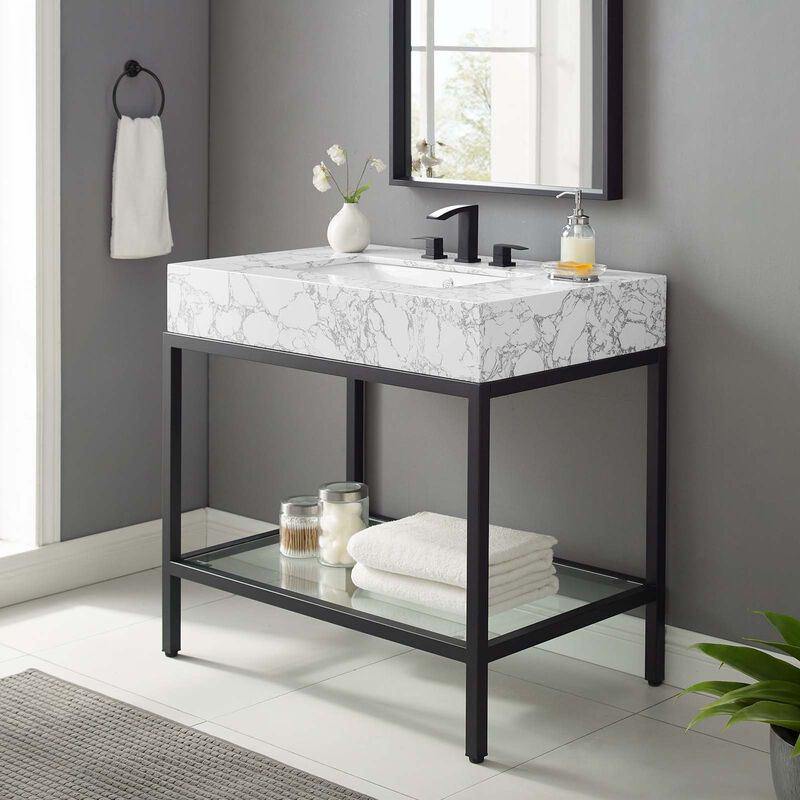 Kingsley 36" Black Stainless Steel Bathroom Vanity image number 1