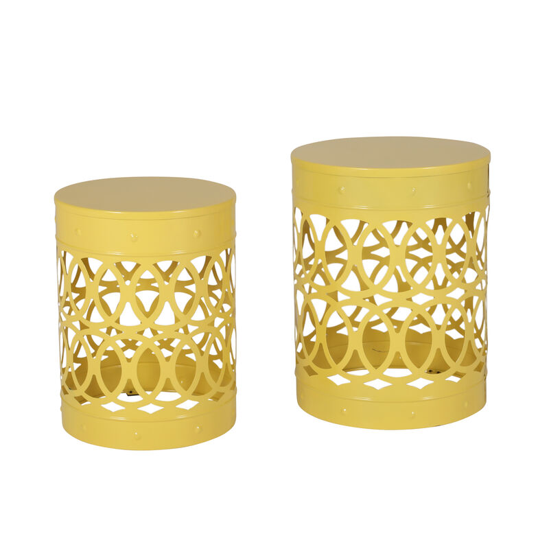 Merax Set of 2 Nesting Cylindrical Side Tables with Iron Cutout Frame image number 0