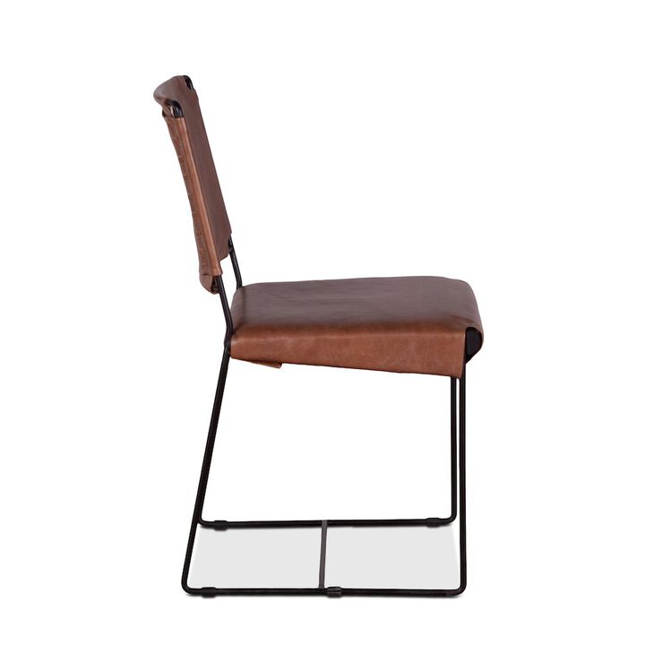 World Interiors Melbourne Dining Chair In Tobacco Leather And Iron