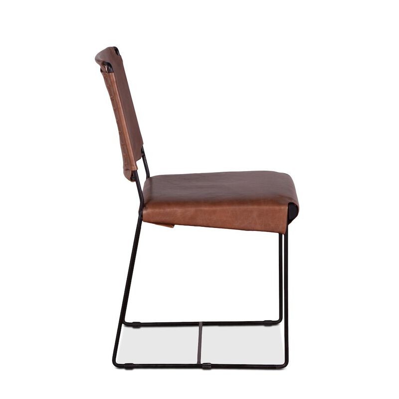 World Interiors Melbourne Dining Chair In Tobacco Leather And Iron