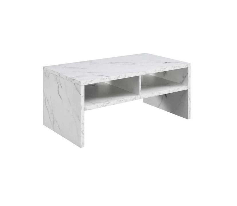 Convenience Concepts Northfield Admiral Deluxe Coffee Table with Shelves, White Faux Marble