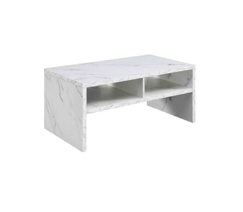 Convenience Concepts Northfield Admiral Deluxe Coffee Table with Shelves, White Faux Marble