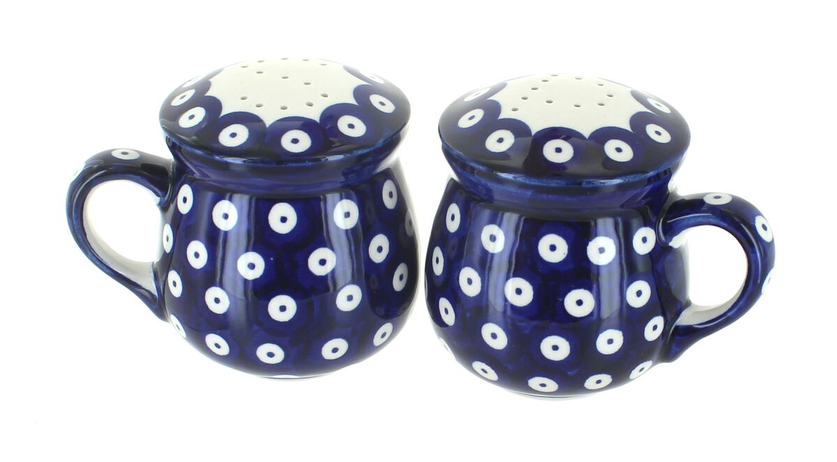Blue Rose Polish Pottery Desert Flower Salt & Pepper Shakers with Handles