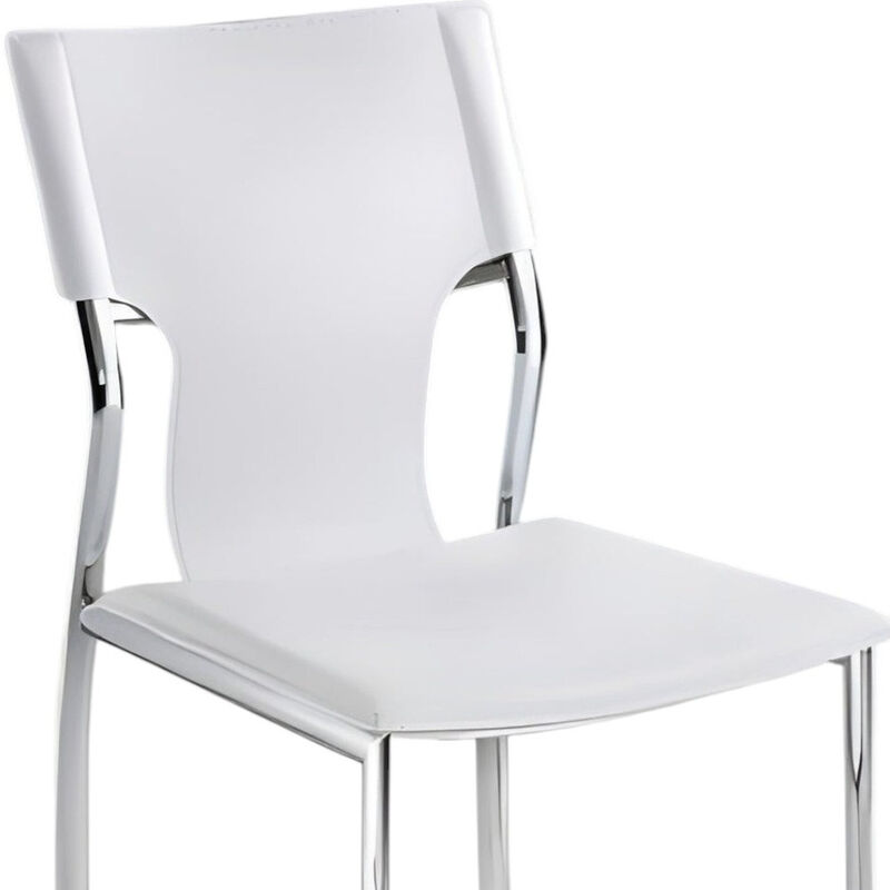 HomeRoots Set of Four White and Silver Metal and Leather Dining Side Chairs image number 3