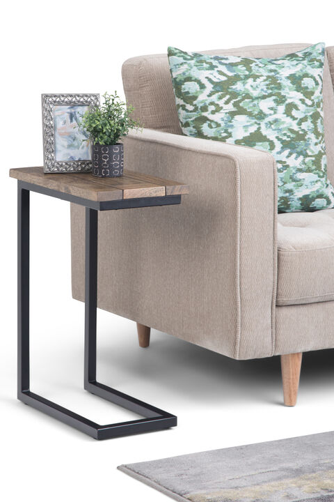 Skyler 18 inch Wide Solid Mango/Metal Industrial C Side Table in Beach Brown/Black, Assembled