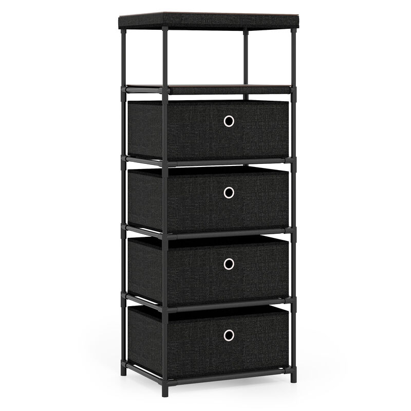 4 Drawer Storage Tower with Fabric Bins, Wood Top and Sturdy Metal Frame