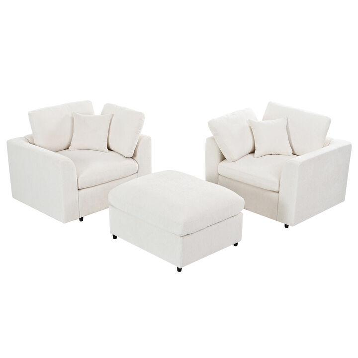 Merax 3-Piece Chenille Chair & Ottoman Set with Pocket Springs &ndash; 2 Accent Chairs