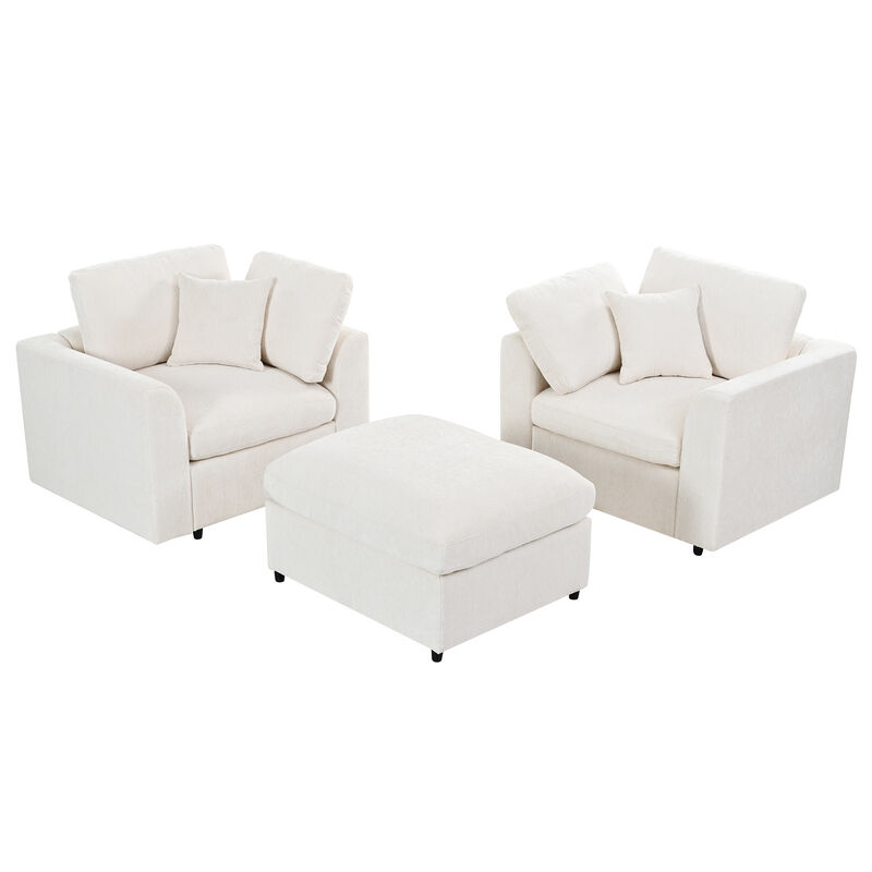 Merax 3-Piece Chenille Chair & Ottoman Set with Pocket Springs &ndash; 2 Accent Chairs image number 0