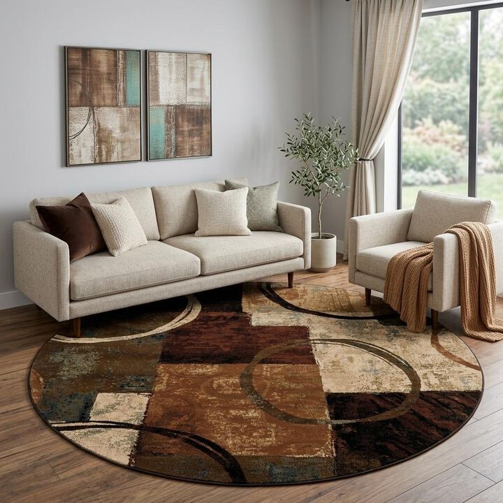 HomeRoots Round Abstract Geometric Area Rug