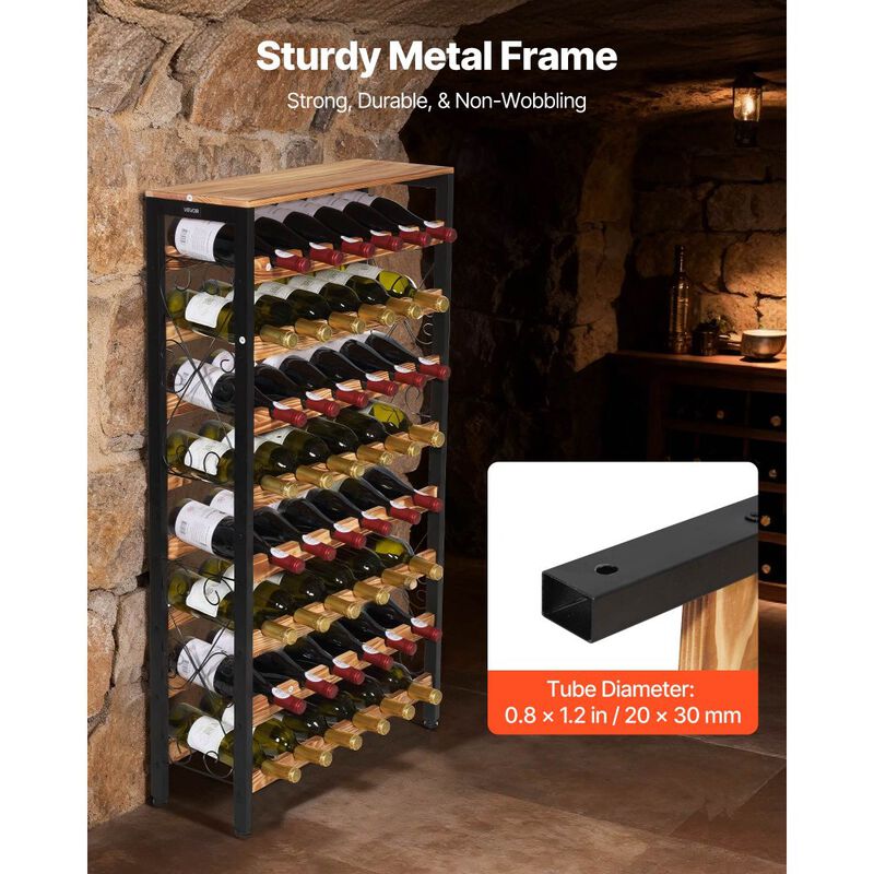 Floor Wine Storage Rack with Wood Top Holds 48 Bottles, 8 Tier Design image number 7